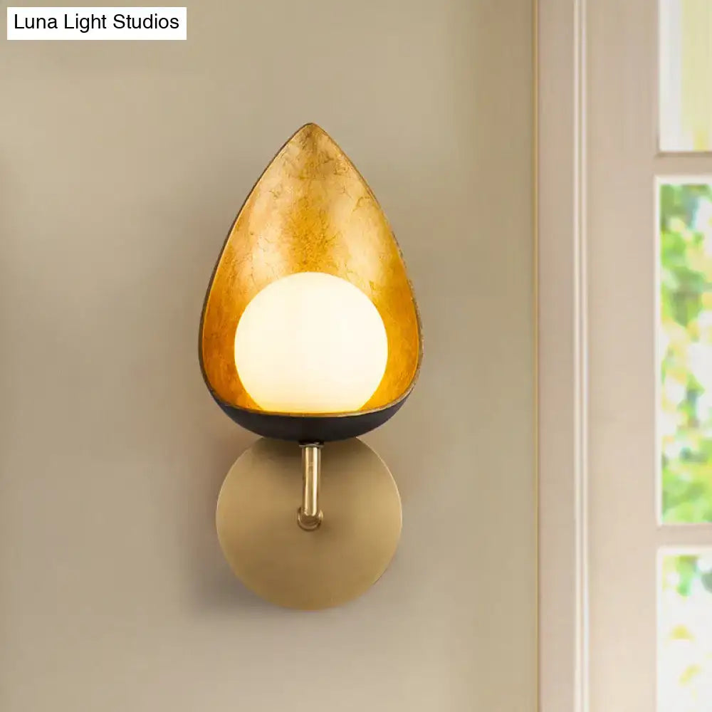 Contemporary gold teardrop sconce light for bedroom with frosted glass