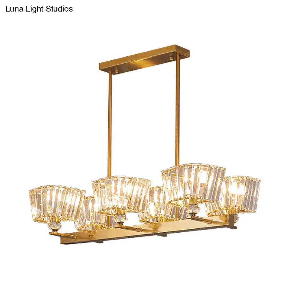DecorBites™ Contemporary Gold Crystal Trapezoid Island Lamp with 6 Bulbs - Dining Room Pendant