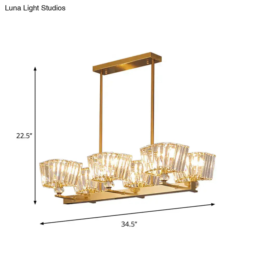 DecorBites™ Contemporary Gold Crystal Trapezoid Island Lamp with 6 Bulbs - Dining Room Pendant