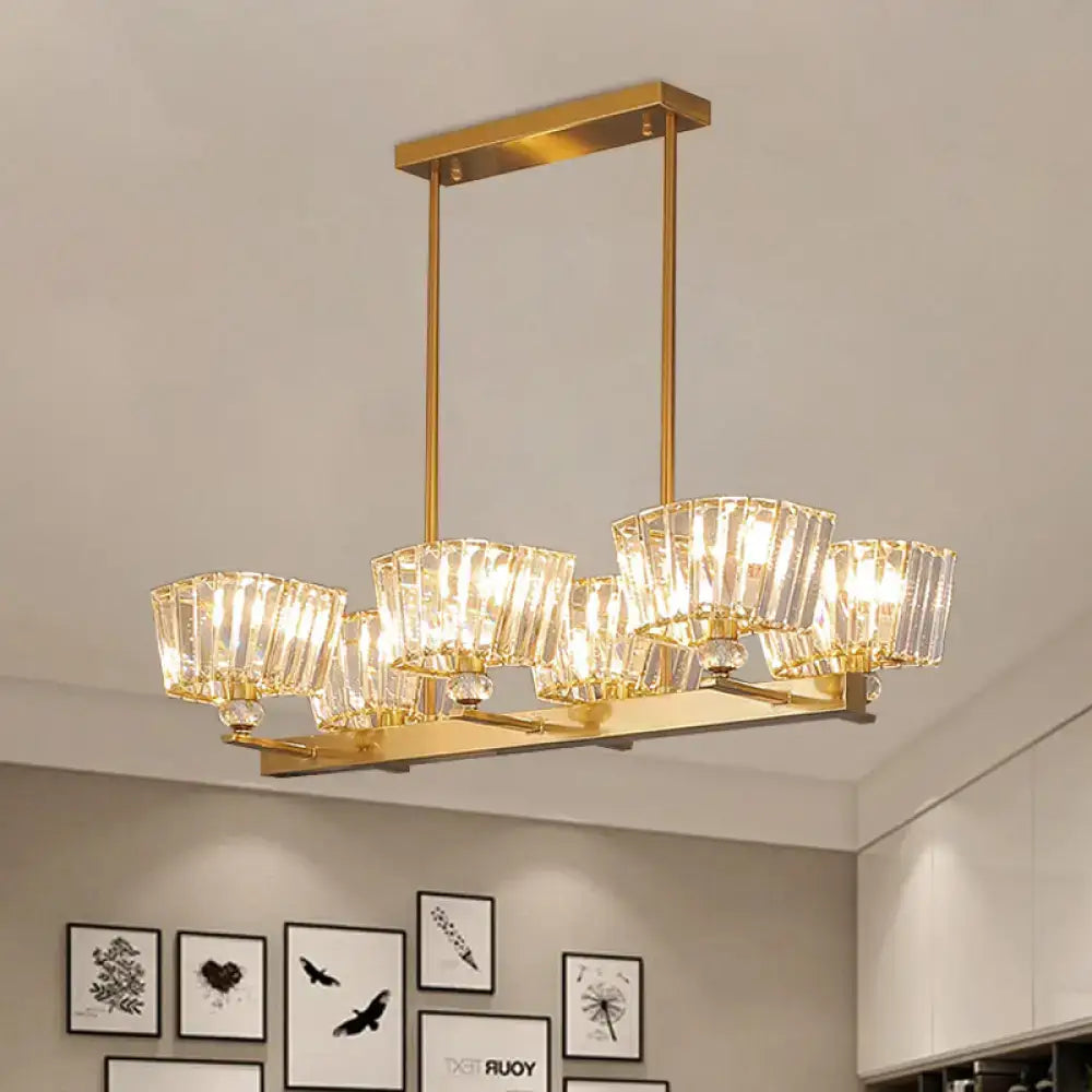 DecorBites™ Contemporary Gold Crystal Trapezoid Island Lamp with 6 Bulbs - Dining Room Pendant