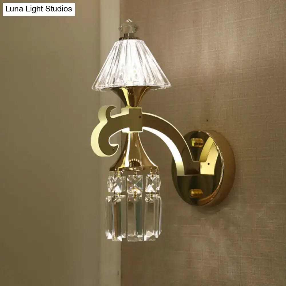 Contemporary gold wall light with clear crystal – bedroom sconce