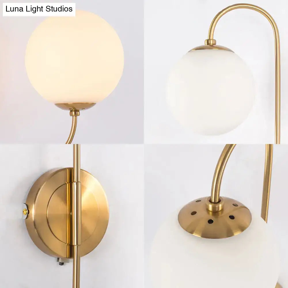Contemporary gold wall sconce light bedroom opal glass globes