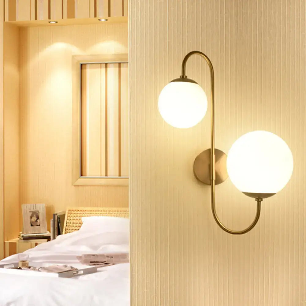 Contemporary gold wall sconce light bedroom opal glass globes