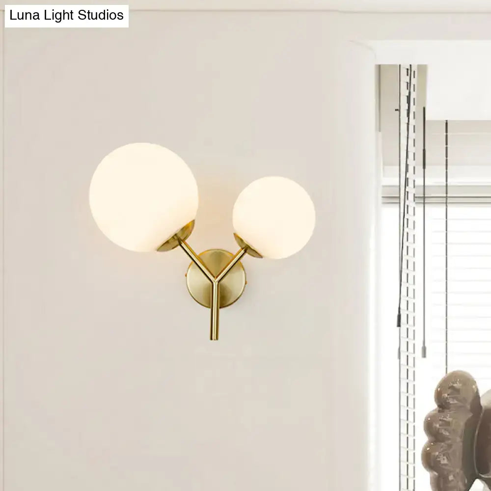 DecorBites™ Contemporary White Glass Spherical Sconce with 2 Gold Heads - Wall Mounted Light Fixture