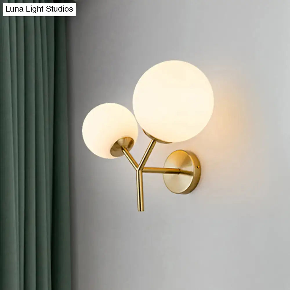 DecorBites™ Contemporary White Glass Spherical Sconce with 2 Gold Heads - Wall Mounted Light Fixture