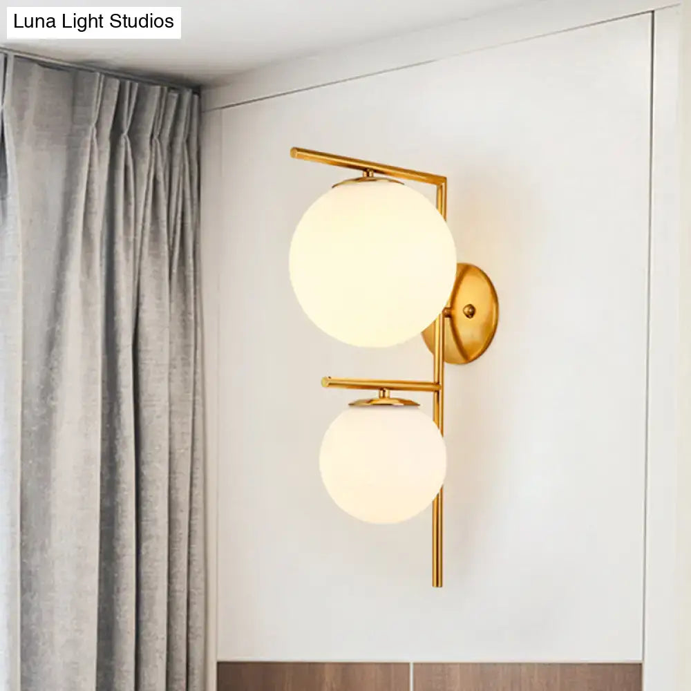 DecorBites™ Contemporary White Glass Spherical Sconce with 2 Gold Heads - Wall Mounted Light Fixture