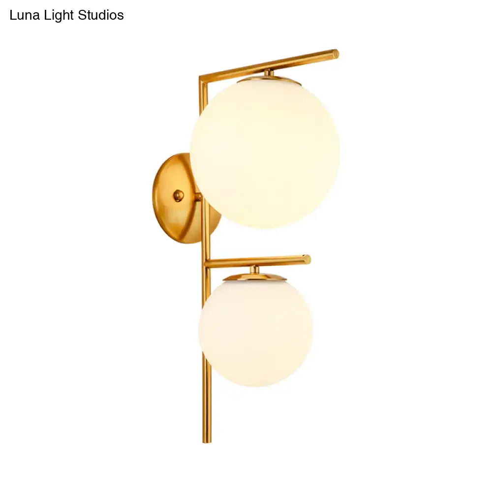DecorBites™ Contemporary White Glass Spherical Sconce with 2 Gold Heads - Wall Mounted Light Fixture