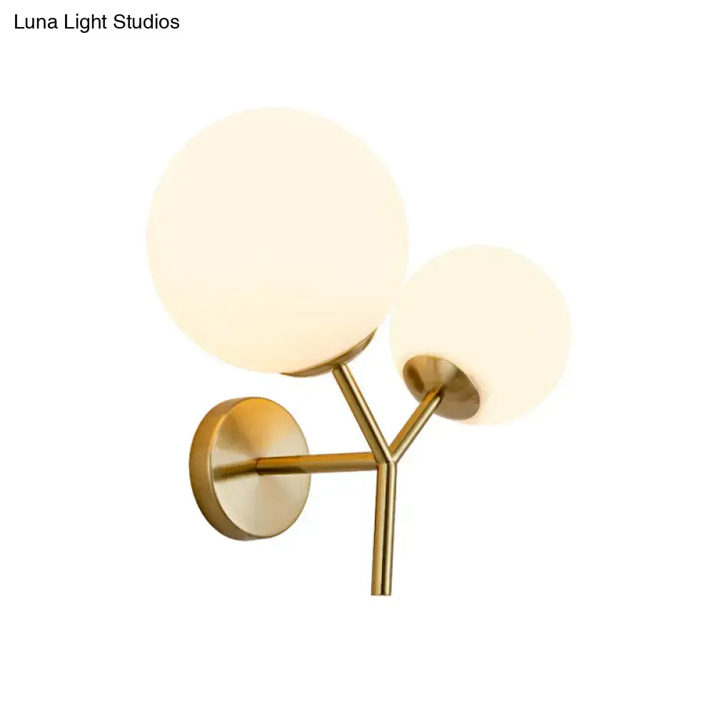 DecorBites™ Contemporary White Glass Spherical Sconce with 2 Gold Heads - Wall Mounted Light Fixture
