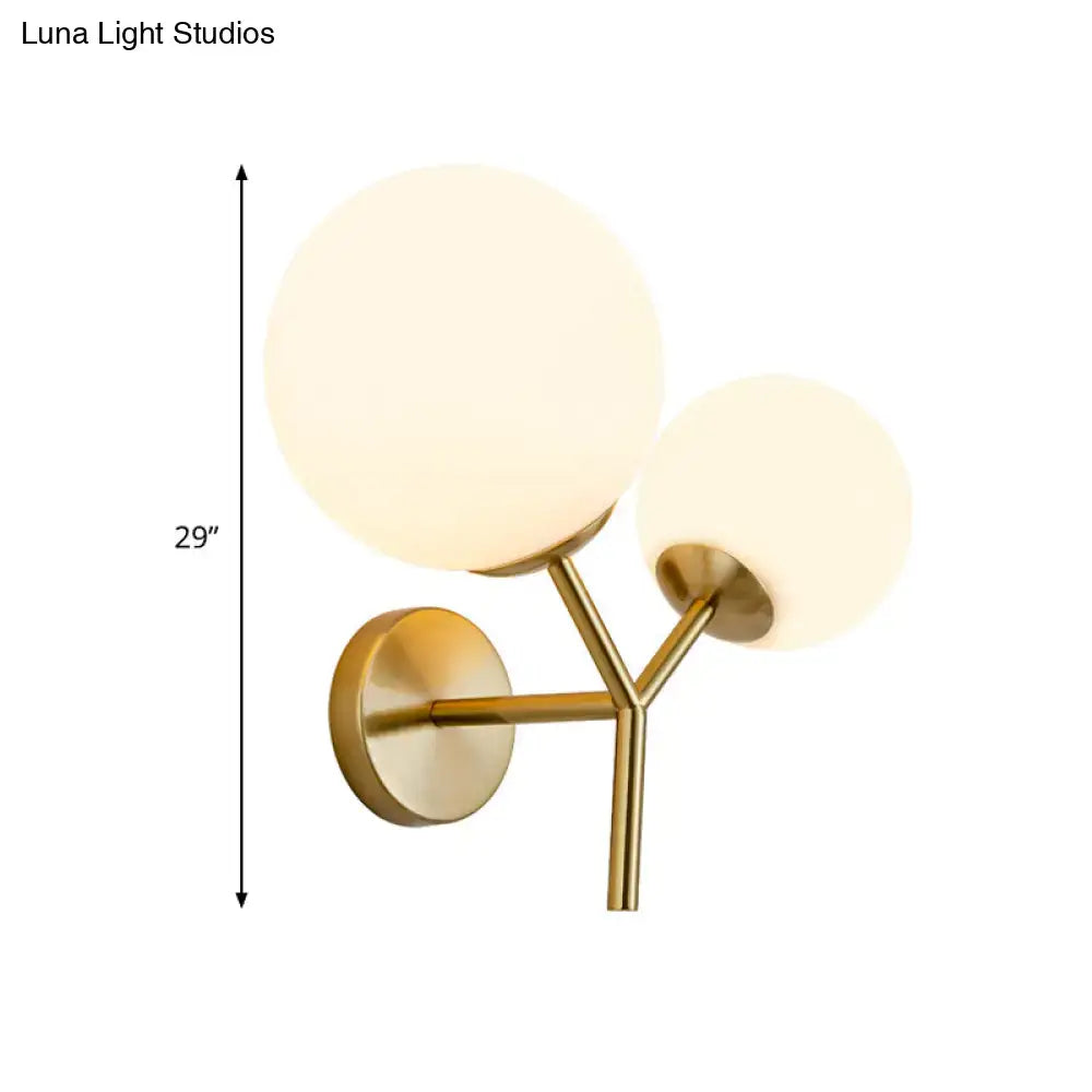 DecorBites™ Contemporary White Glass Spherical Sconce with 2 Gold Heads - Wall Mounted Light Fixture