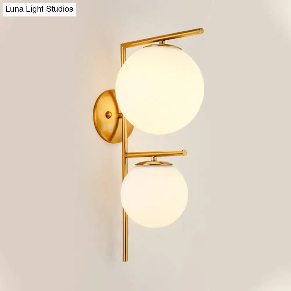 DecorBites™ Contemporary White Glass Spherical Sconce with 2 Gold Heads - Wall Mounted Light Fixture