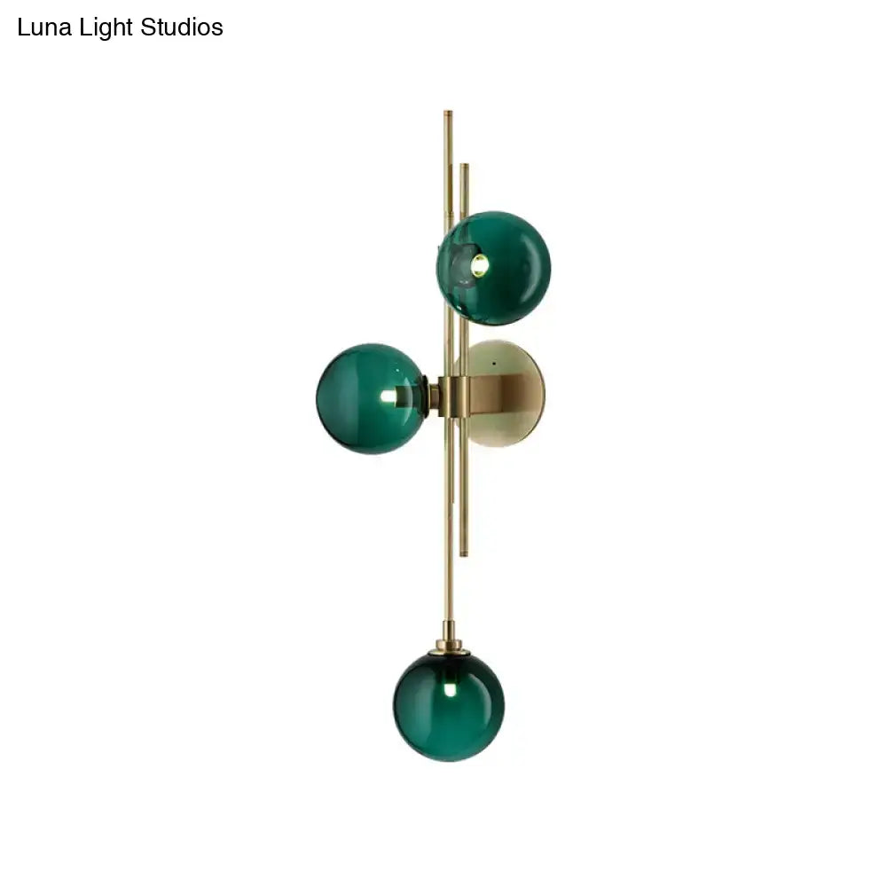 DecorBites™ Contemporary Green/Clear Glass Globe Wall Sconce Lamp with 3 Lights in Brass