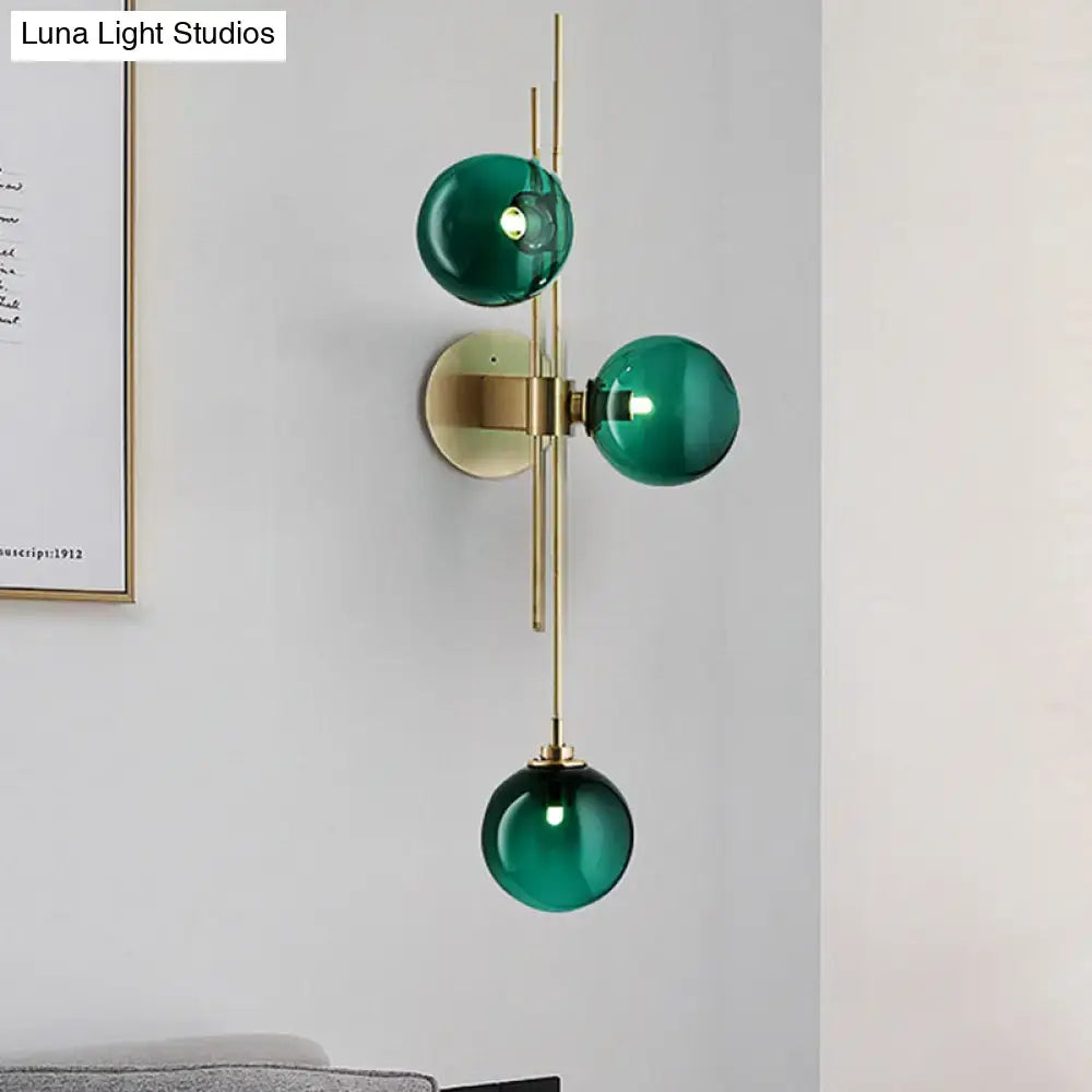 DecorBites™ Contemporary Green/Clear Glass Globe Wall Sconce Lamp with 3 Lights in Brass