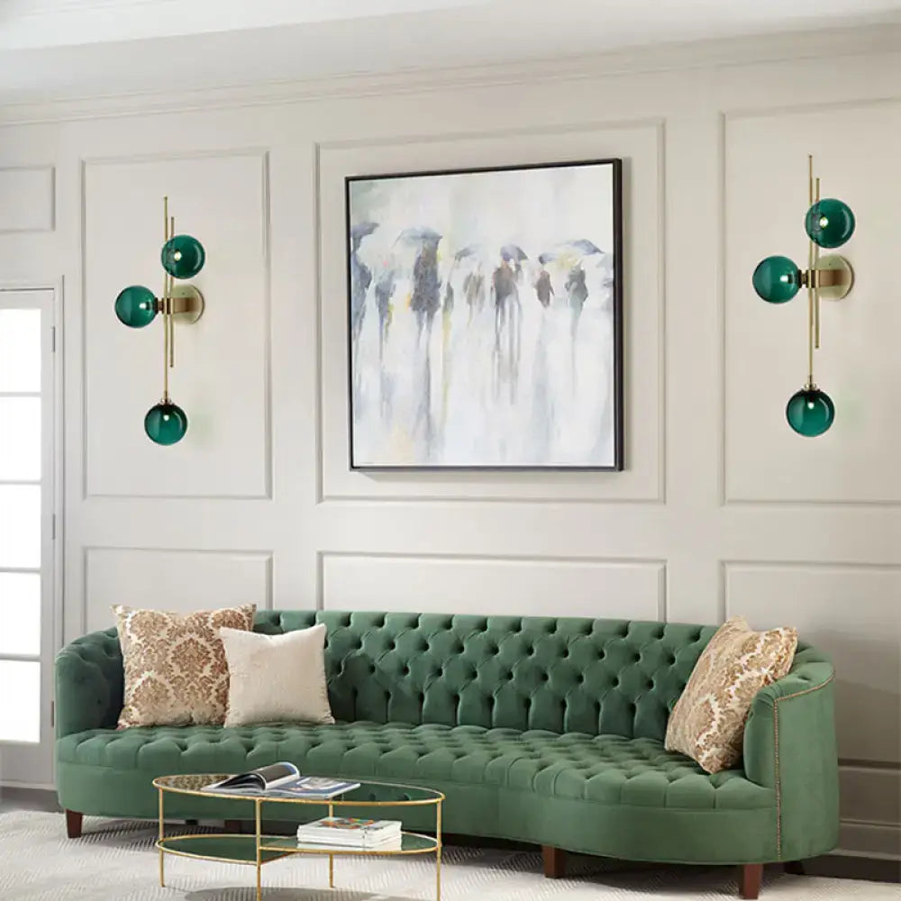 DecorBites™ Contemporary Green/Clear Glass Globe Wall Sconce Lamp with 3 Lights in Brass