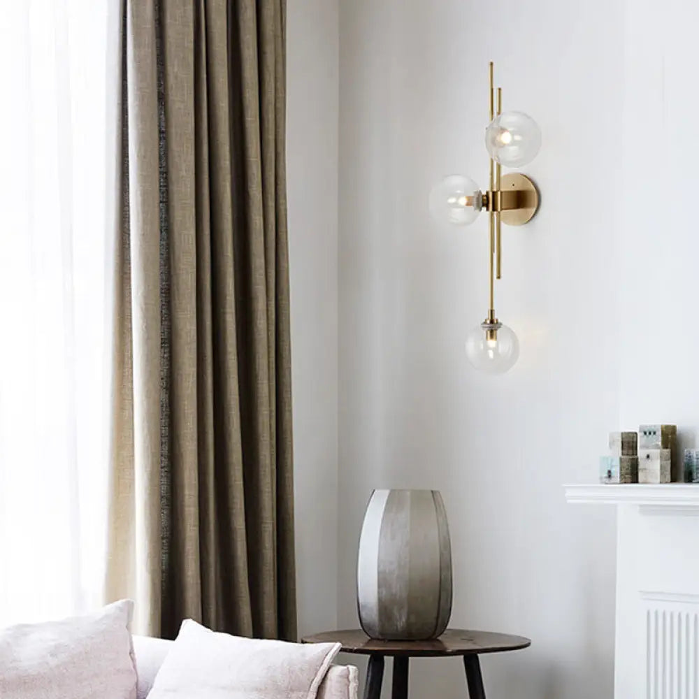 DecorBites™ Contemporary Green/Clear Glass Globe Wall Sconce Lamp with 3 Lights in Brass