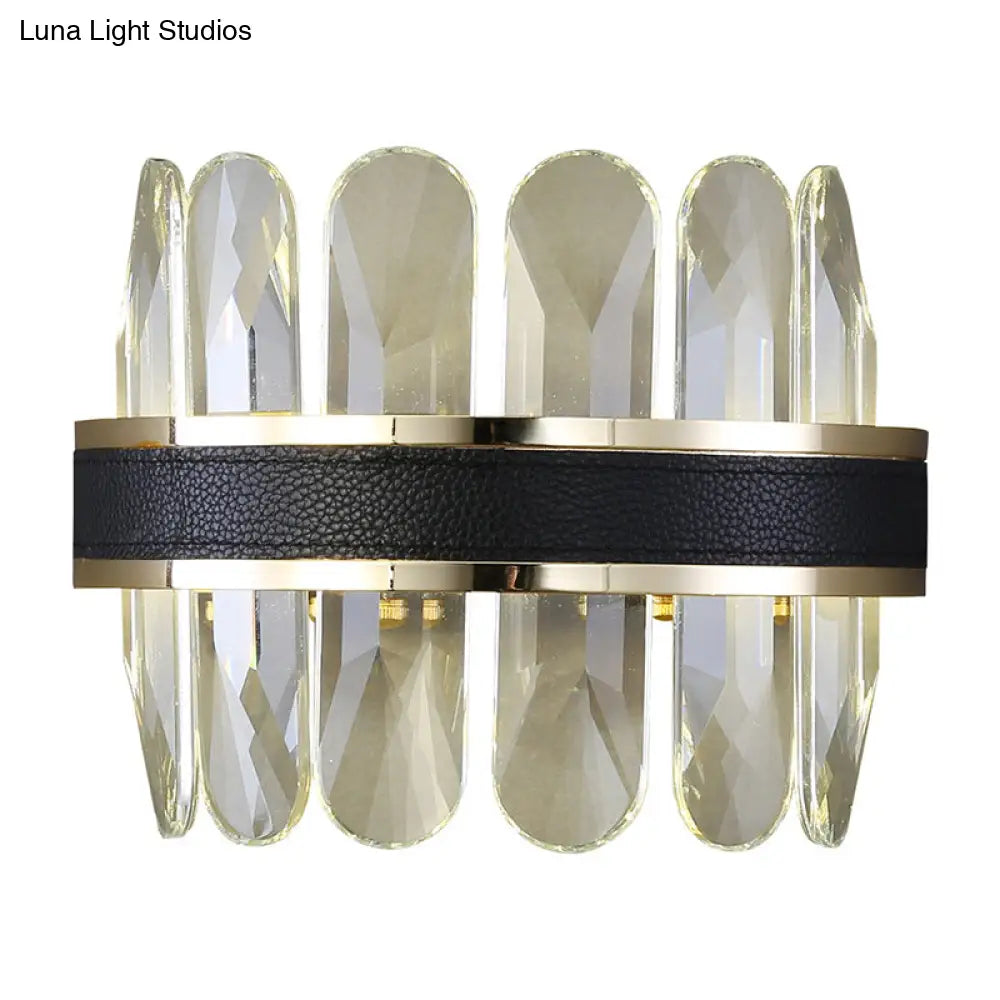 DecorBites™ Contemporary LED Wall Sconce in Black - Clear Rectangle-Cut Crystal Half Cylinder Design for Bedside