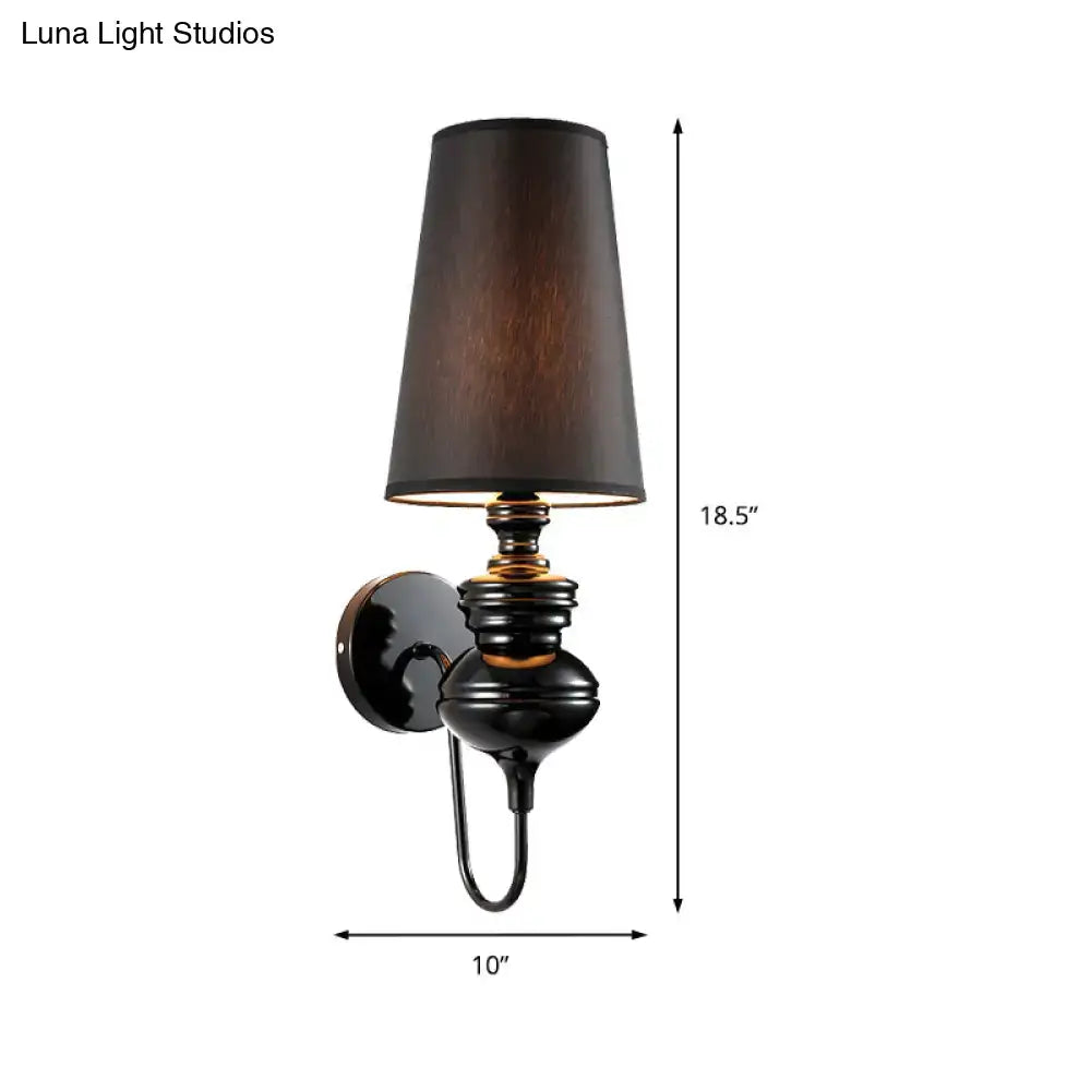 Contemporary matte black wall mount light bedroom fabric sconce