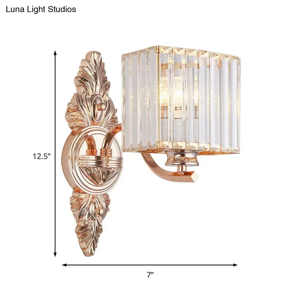 Contemporary rose gold and clear crystal wall sconce bedroom light