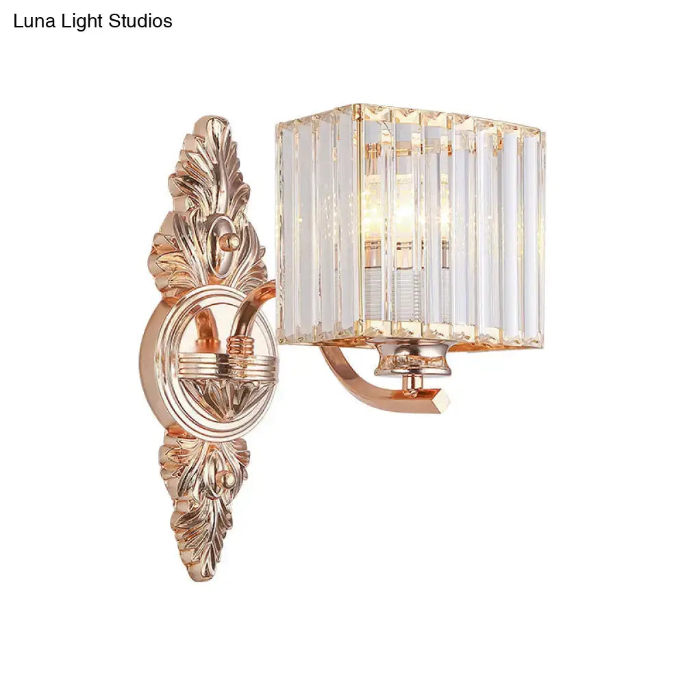 Contemporary rose gold and clear crystal wall sconce bedroom light