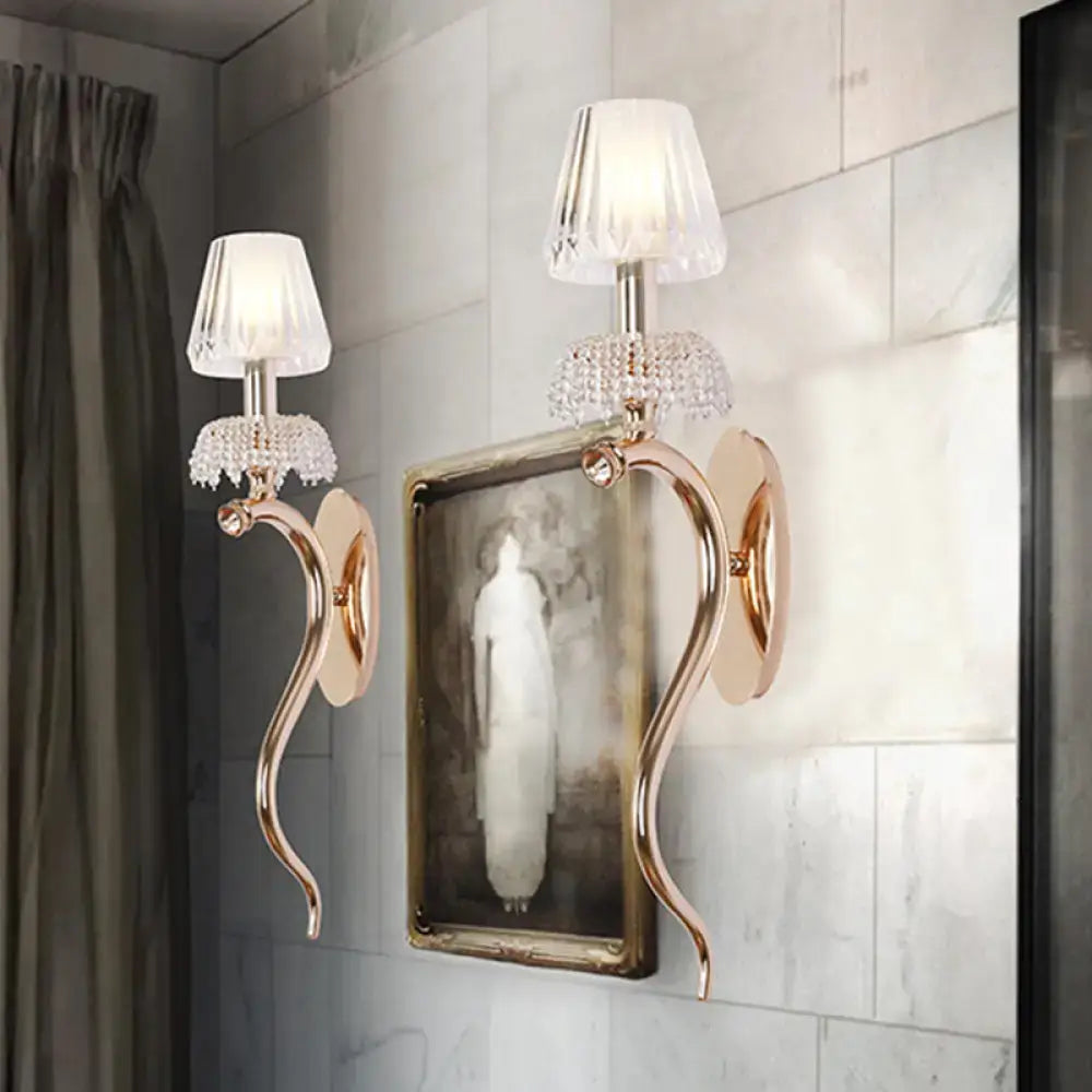 Contemporary rose gold ribbed glass shade sconce bedroom wall light
