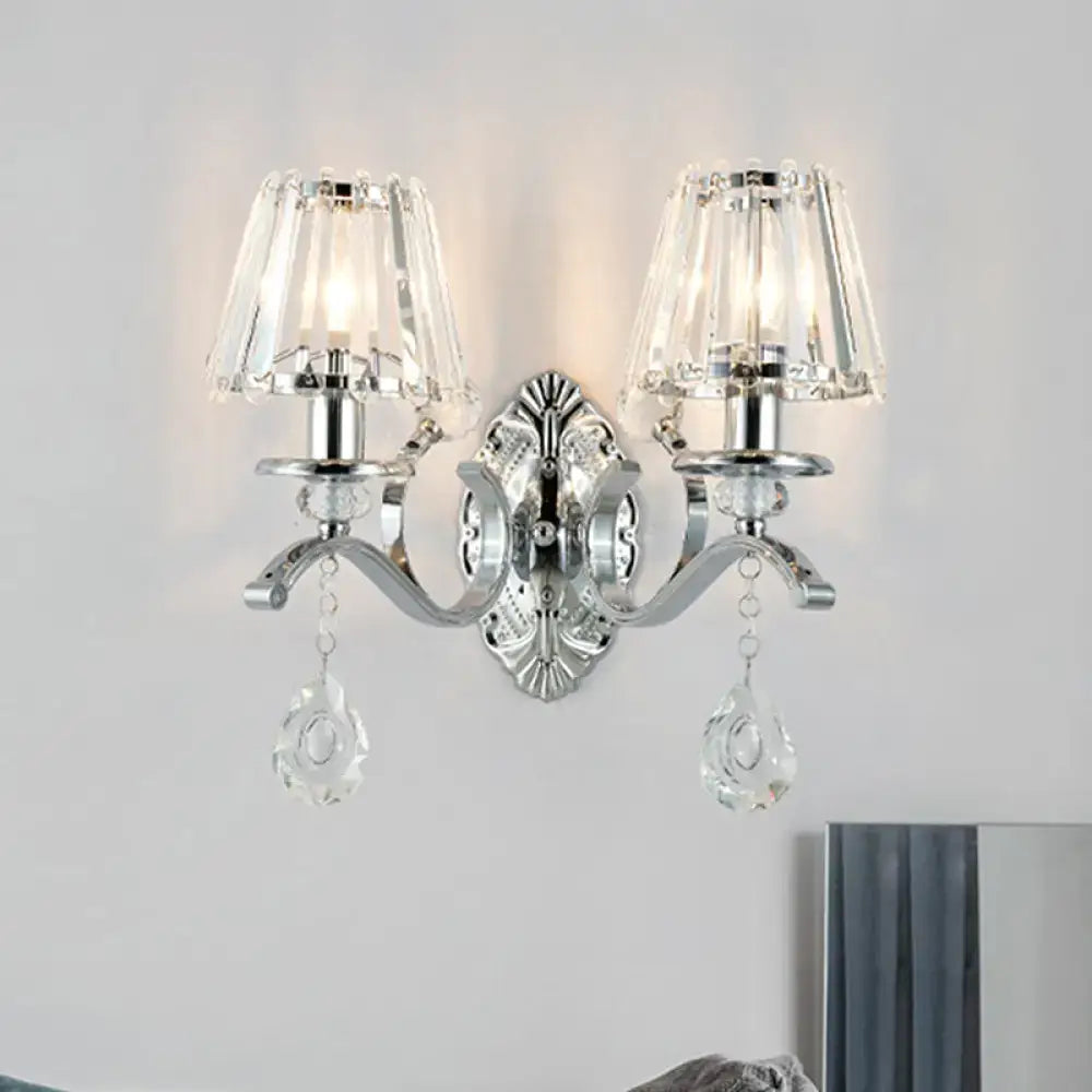 Contemporary silver crystal wall lamp 2-light fixture living room