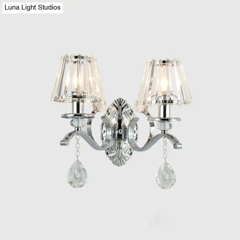 Contemporary silver crystal wall lamp 2-light fixture living room