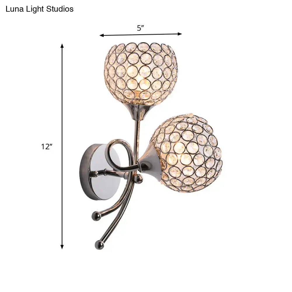 Contemporary silver dual head crystal dome sconce bedroom wall light