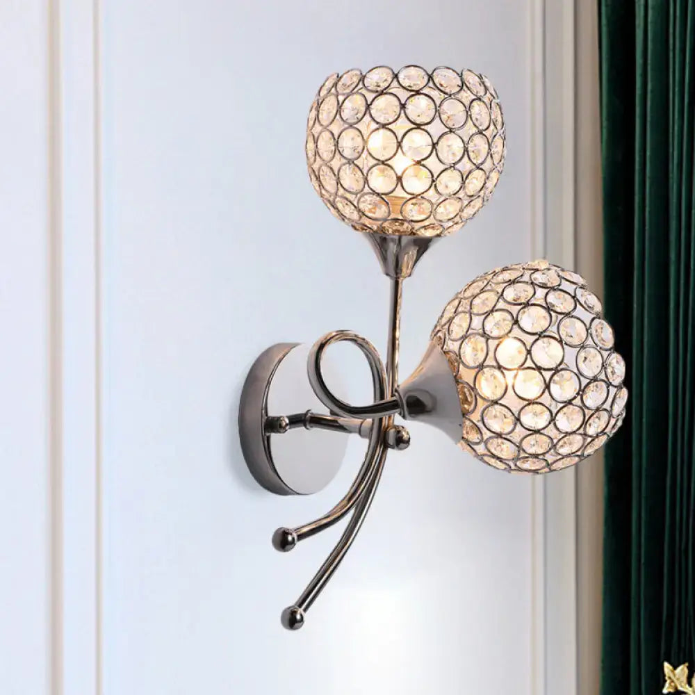 Contemporary silver dual head crystal dome sconce bedroom wall light