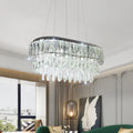 Contemporary silver oval crystal drip pendant light dining room
