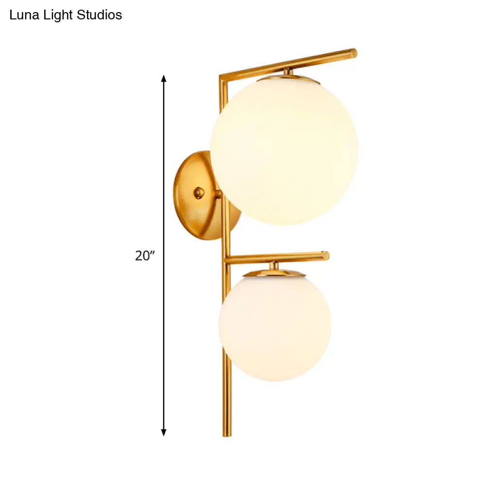 DecorBites™ Contemporary White Glass Spherical Sconce with 2 Gold Heads - Wall Mounted Light Fixture