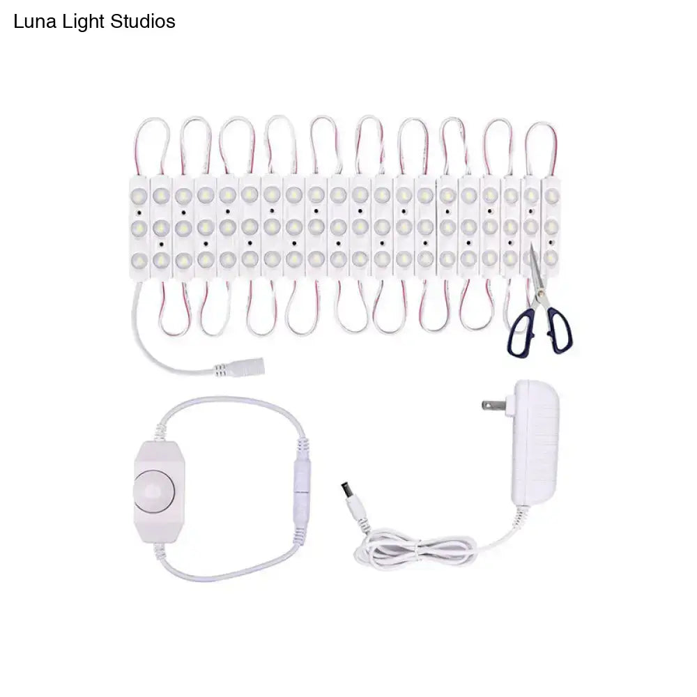 DecorBites™ Contemporary White LED Vanity Strip Light: Plastic Linear Make-Up Lighting for Dressing Room