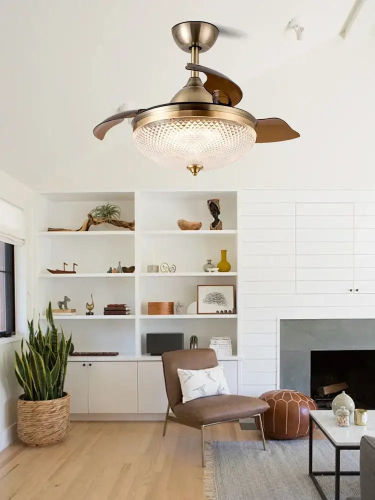 Copper bronze ceiling fan with wood blades for bedroom
