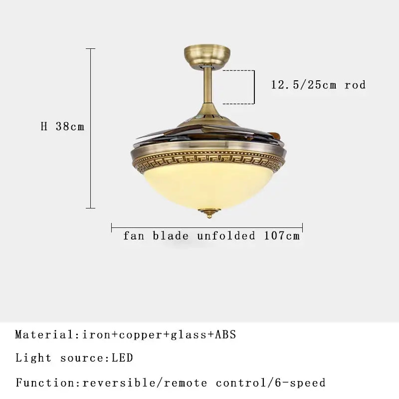 Copper bronze ceiling fan with wood blades for bedroom