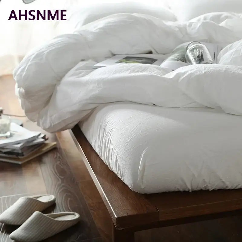 Crinkled white cotton duvet cover set bedroom bed linen