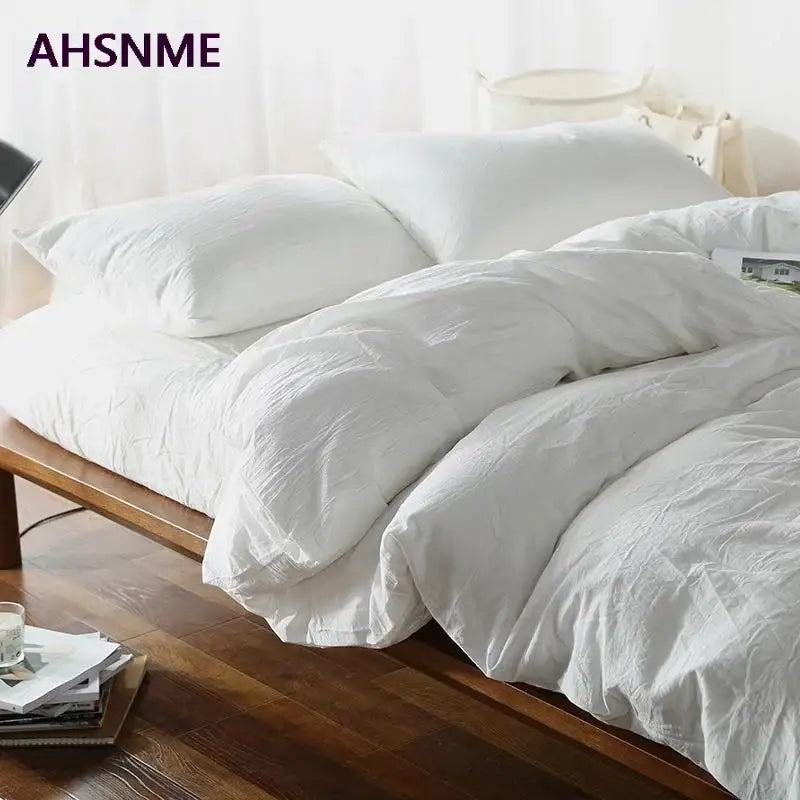 Crinkled white cotton duvet cover set bedroom bed linen