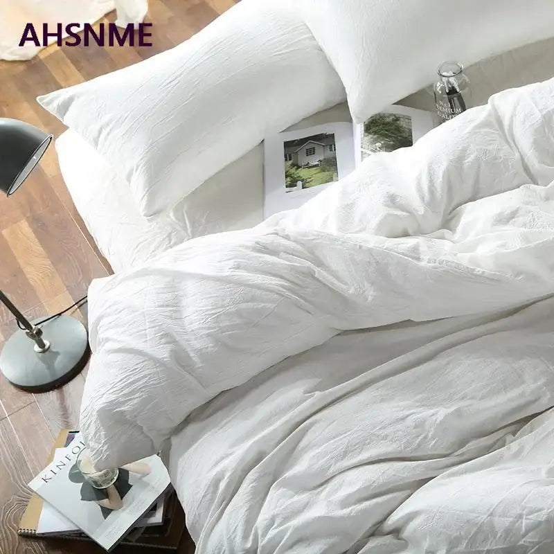 Crinkled white cotton duvet cover set bedroom bed linen