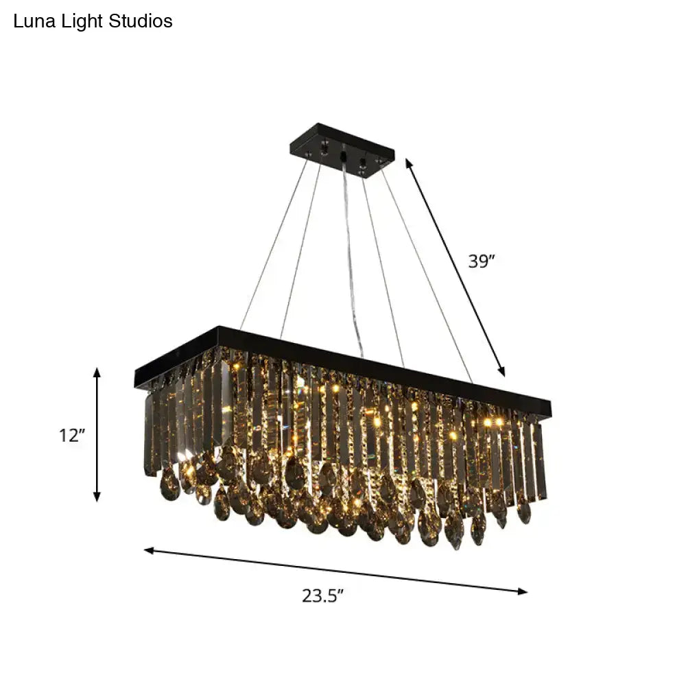 DecorBites™ Black Crystal Island Pendant Light - Country Style - 23.5"/31.5" Size - 8-Light Dining Room Hanging Lamp Kit
