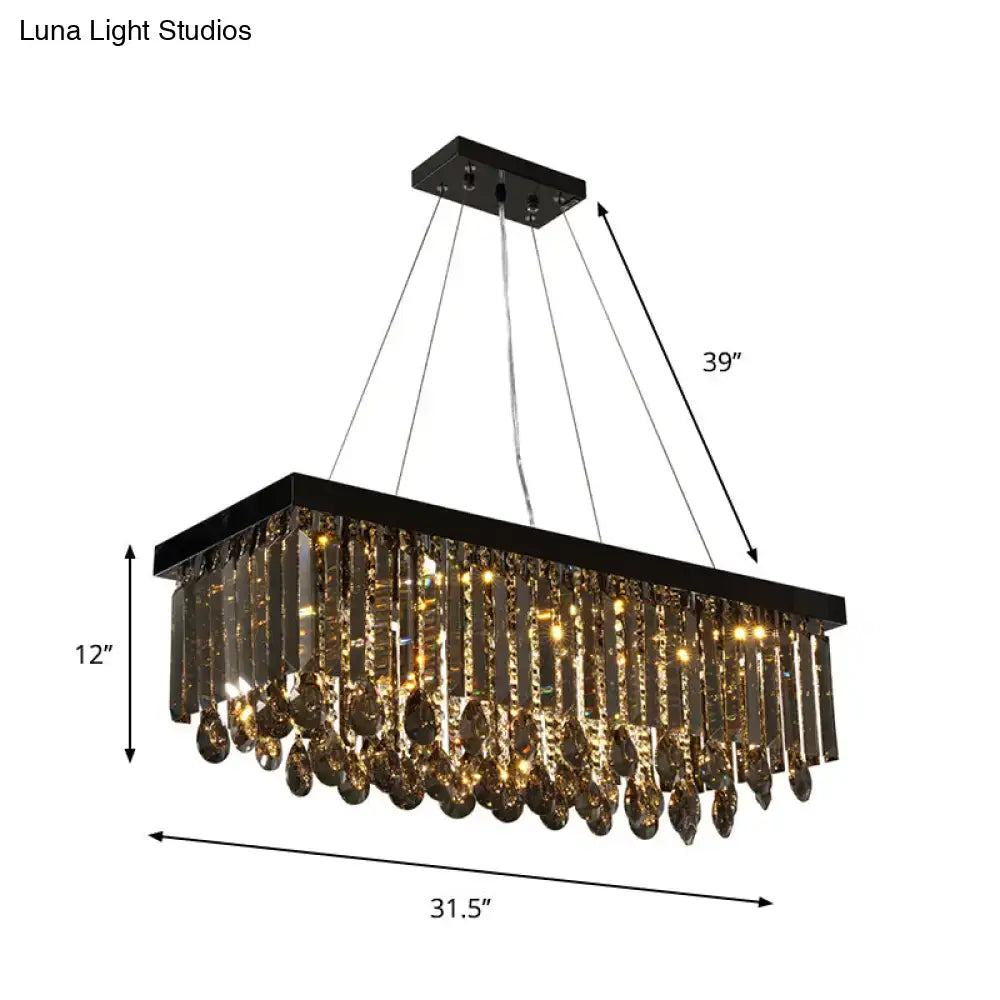 DecorBites™ Black Crystal Island Pendant Light - Country Style - 23.5"/31.5" Size - 8-Light Dining Room Hanging Lamp Kit