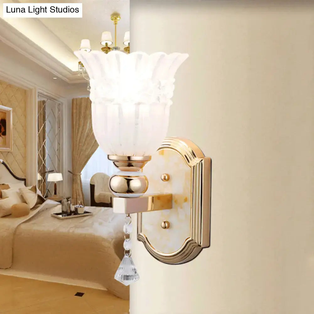 Country gold frosted glass floral wall sconce lamp bedroom lighting