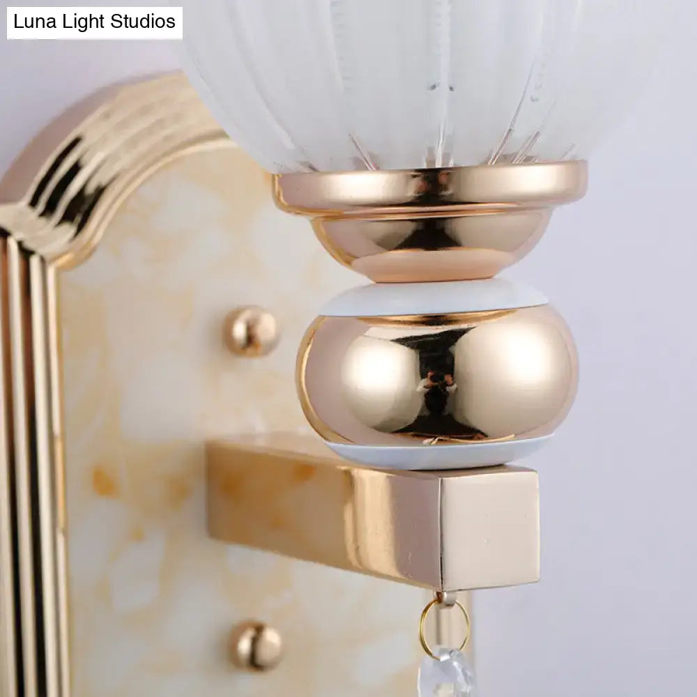 Country gold frosted glass floral wall sconce lamp bedroom lighting