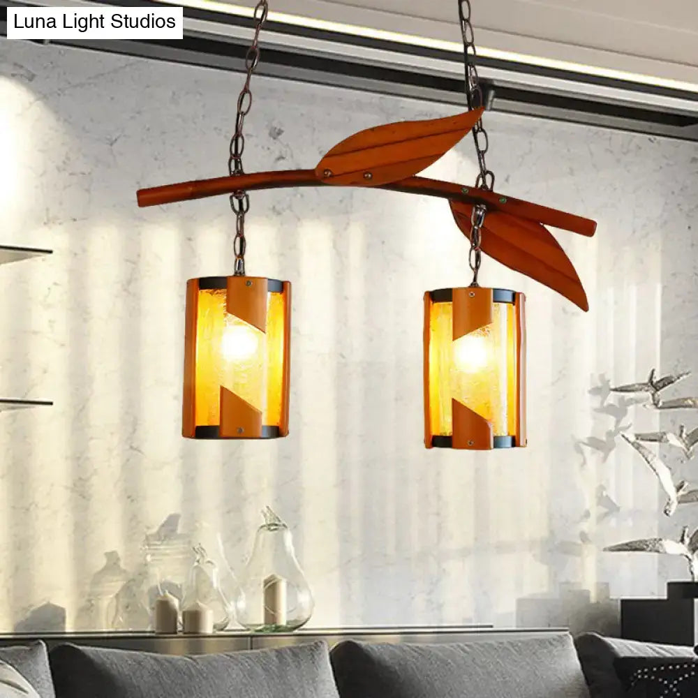 DecorBites™ Country Style Crackle Glass Hanging Light with Branch Accent - Brown, 2 Lights - Ideal for Restaurants