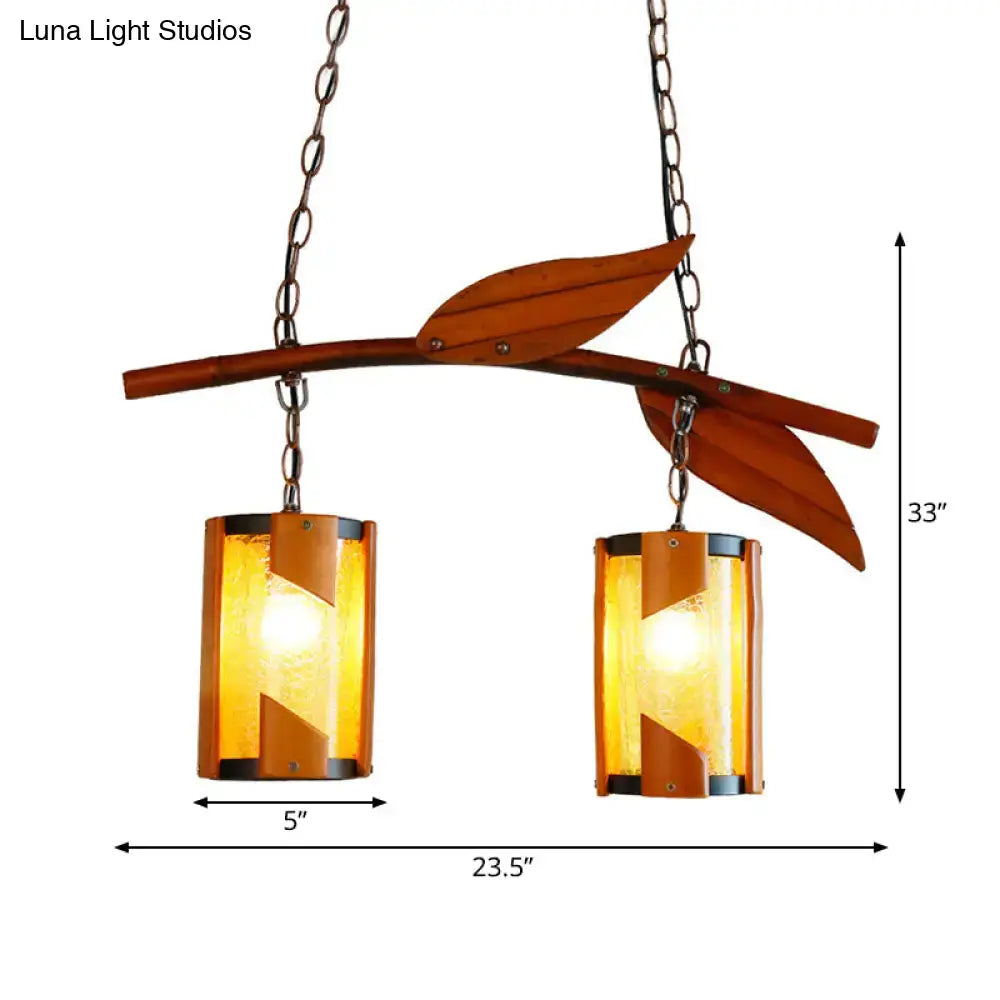 DecorBites™ Country Style Crackle Glass Hanging Light with Branch Accent - Brown, 2 Lights - Ideal for Restaurants