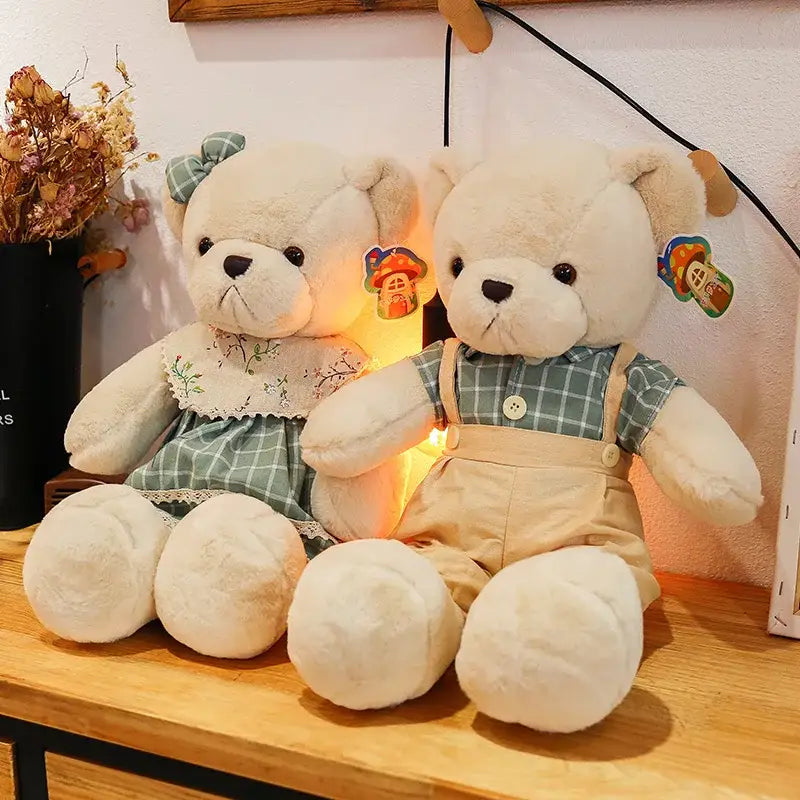Cream plaid couple bear plush toy bedroom gift decor