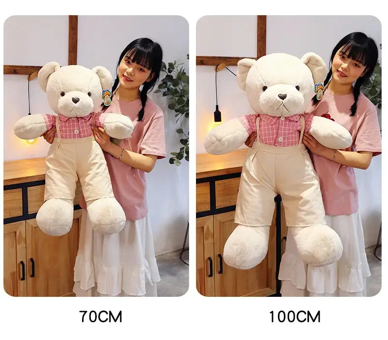 Cream plaid couple bear plush toy bedroom gift decor
