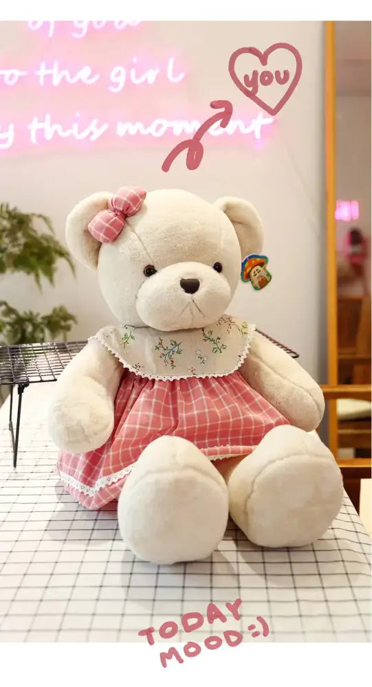 Cream plaid couple bear plush toy bedroom gift decor