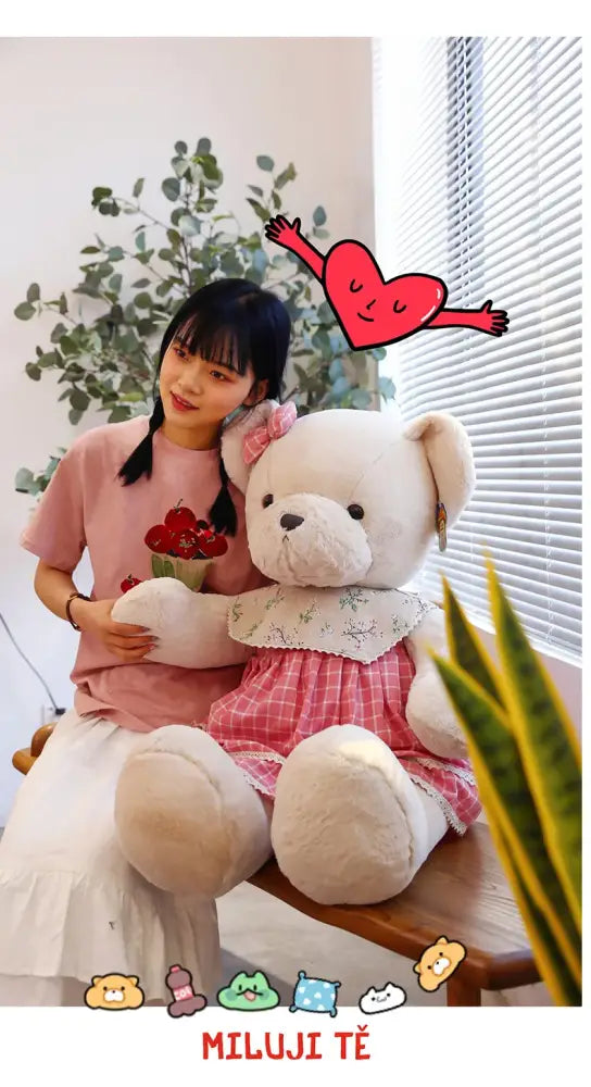 Cream plaid couple bear plush toy bedroom gift decor