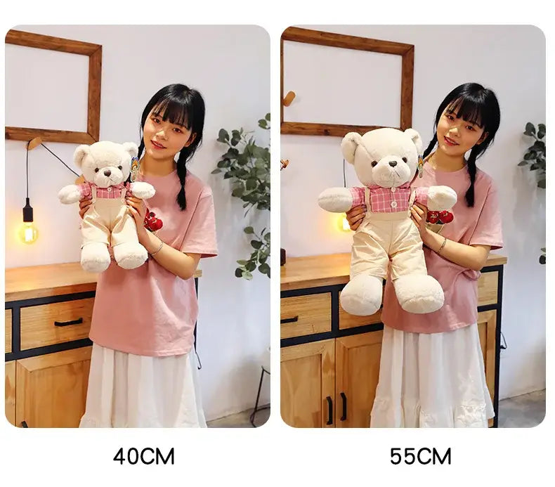Cream plaid couple bear plush toy bedroom gift decor