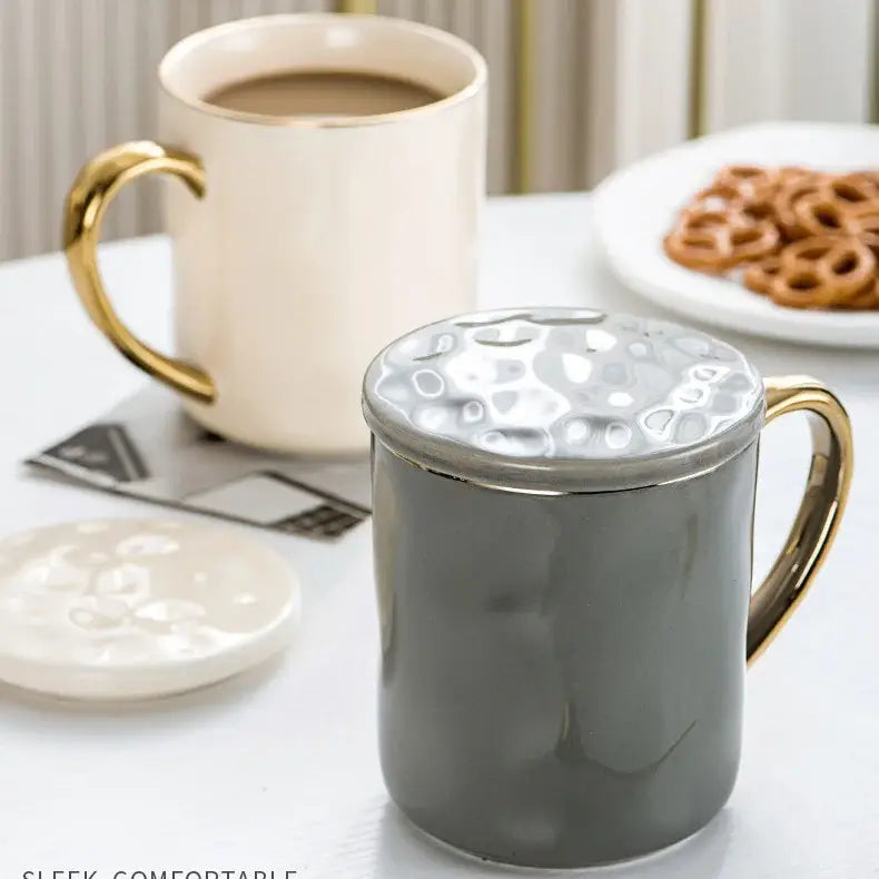 DecorBites™ Nordic Gold Rim Mug Set - Light Luxury Ceramic Coffee Cups with Handle
