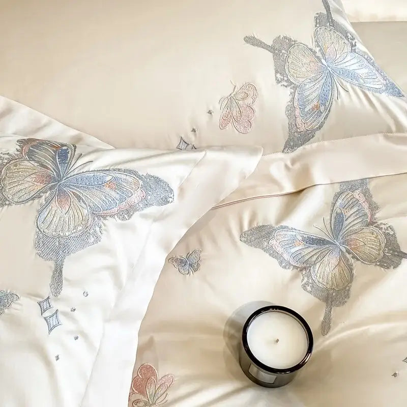 DecorBites™ Butterfly Embroidery 800TC Egyptian Cotton Bedding Set - Quilt Cover, Sheet, Pillowcases