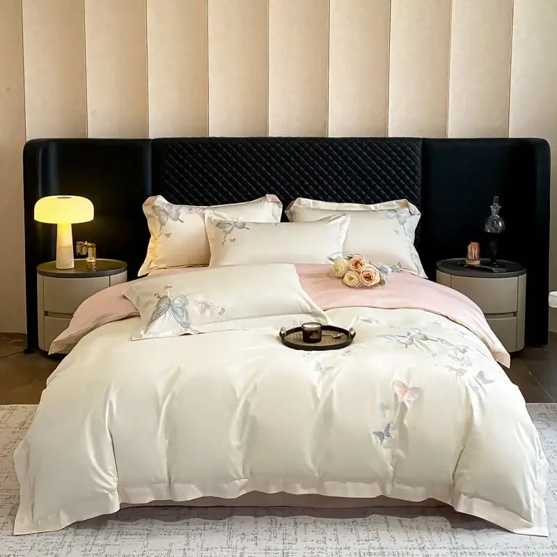 DecorBites™ Butterfly Embroidery 800TC Egyptian Cotton Bedding Set - Quilt Cover, Sheet, Pillowcases