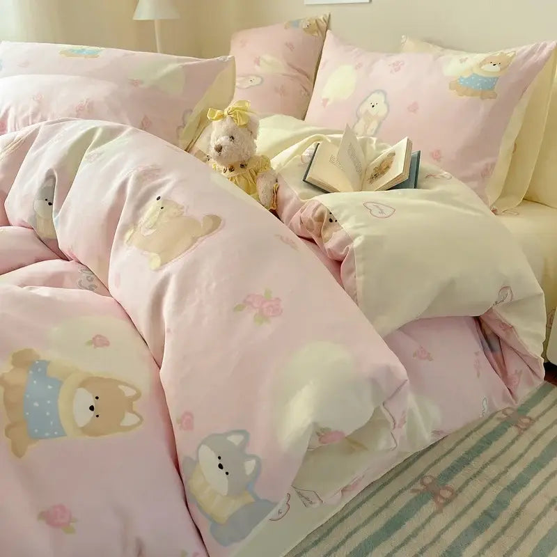 DecorBites™ Cartoon Printed Cotton Bedding Set - Soft, Skin-Friendly Duvet Cover